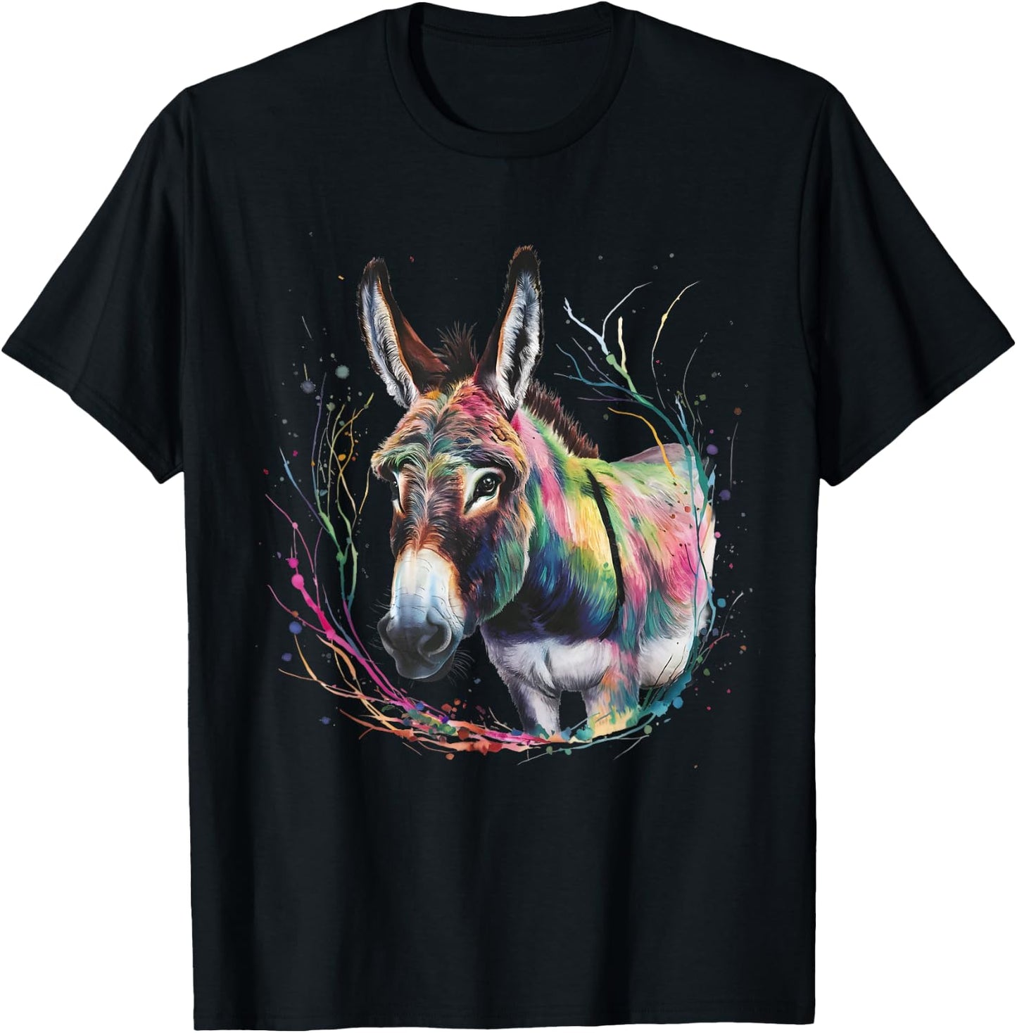 Donkey Men Woman Colorful Watercolor Donkey T-Shirt - T-Shirt | Black
