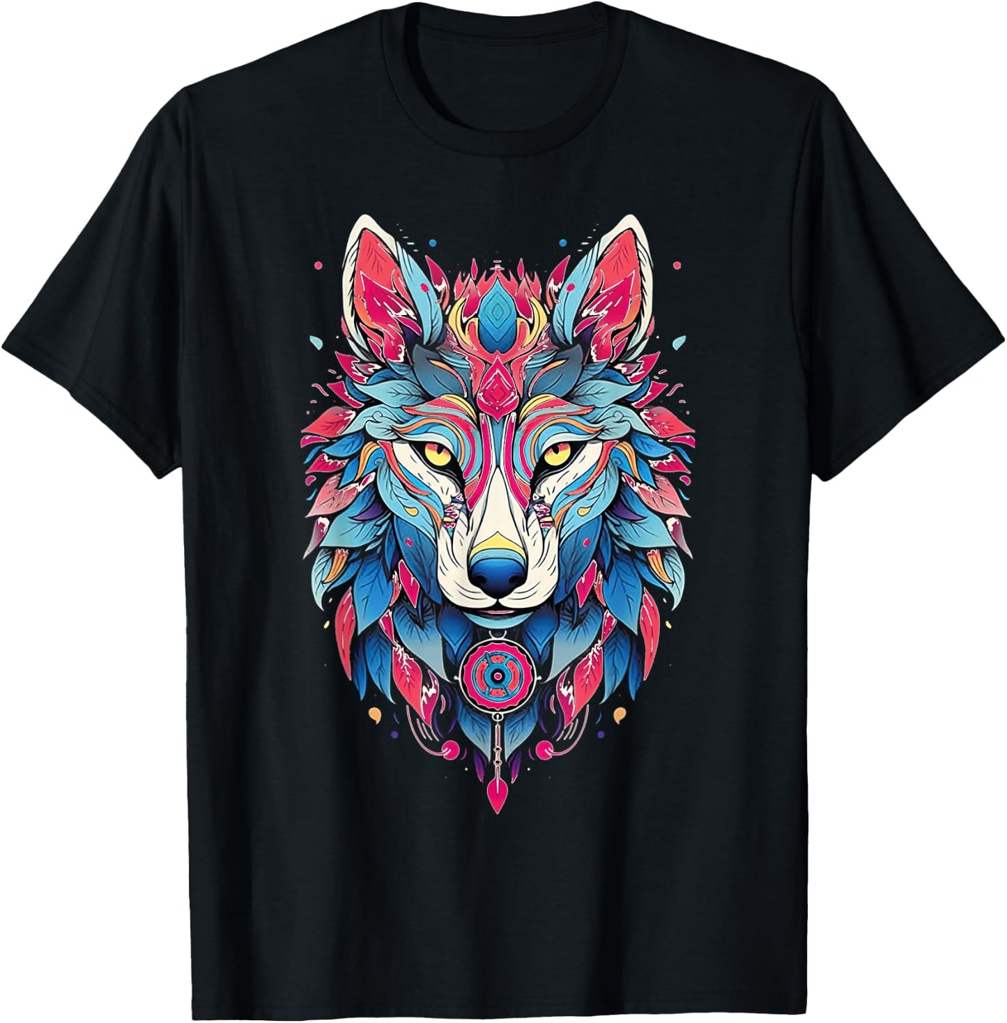 Native American Boho Wolf Splash Art Animal Face Wolf T-Shirt - T-Shirt | Black