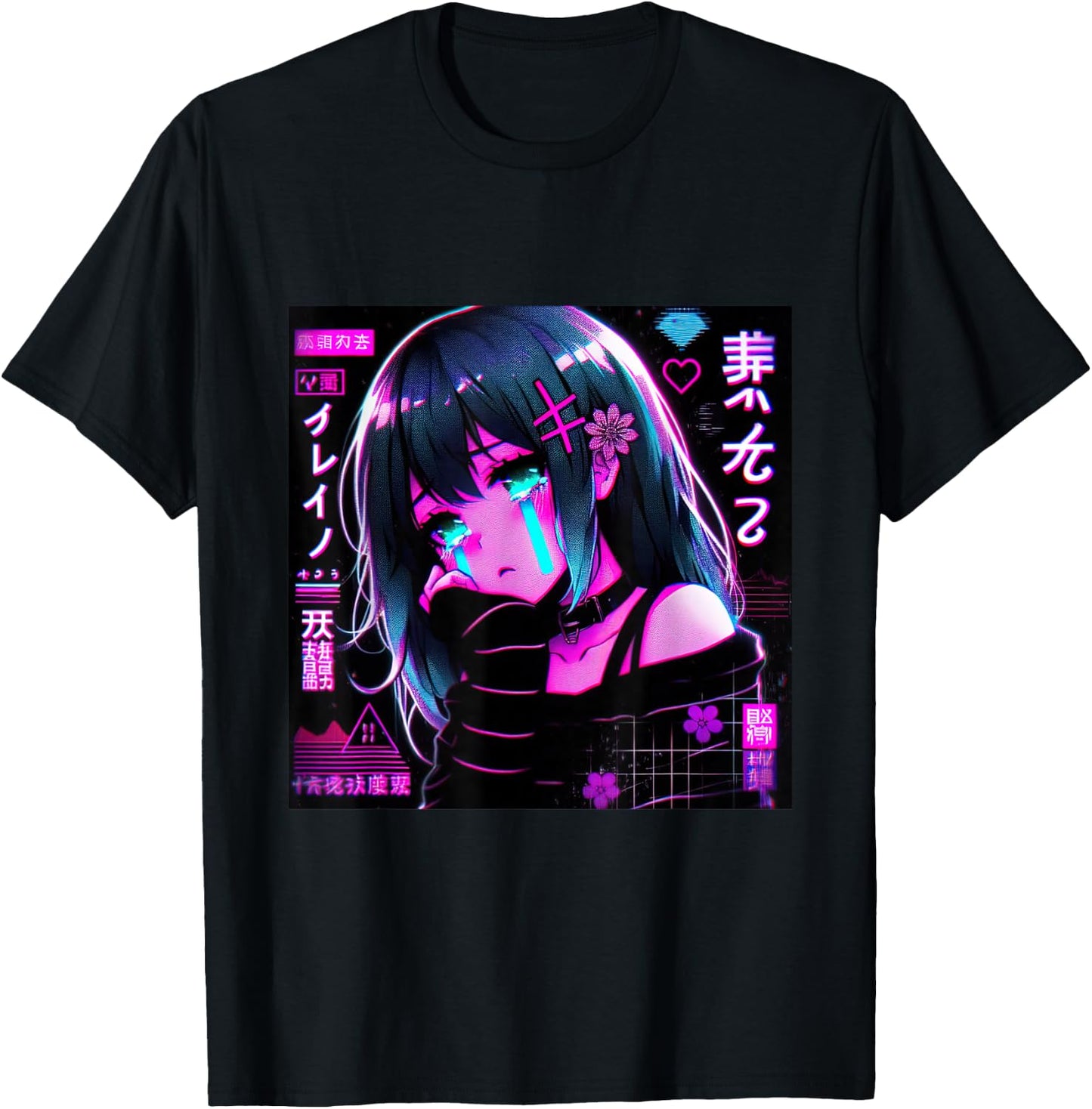 Vaporwave Anime Girl Japanese Aesthetic Anime Otaku T-Shirt - T-Shirt | Black