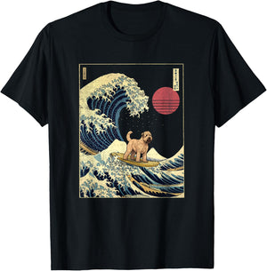 Soft Coated Wheaten Terrier Japanese Kanagawa Wave Funny T-Shirt - T-Shirt | Black