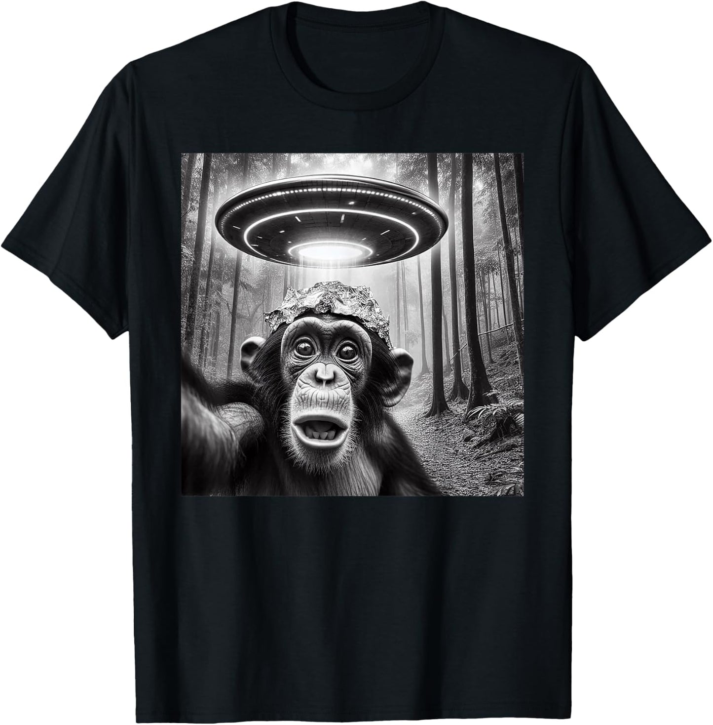 Funny Alien Abduction Meme UFO Monkey Encounter Ape Selfie T-Shirt - T-Shirt | Black