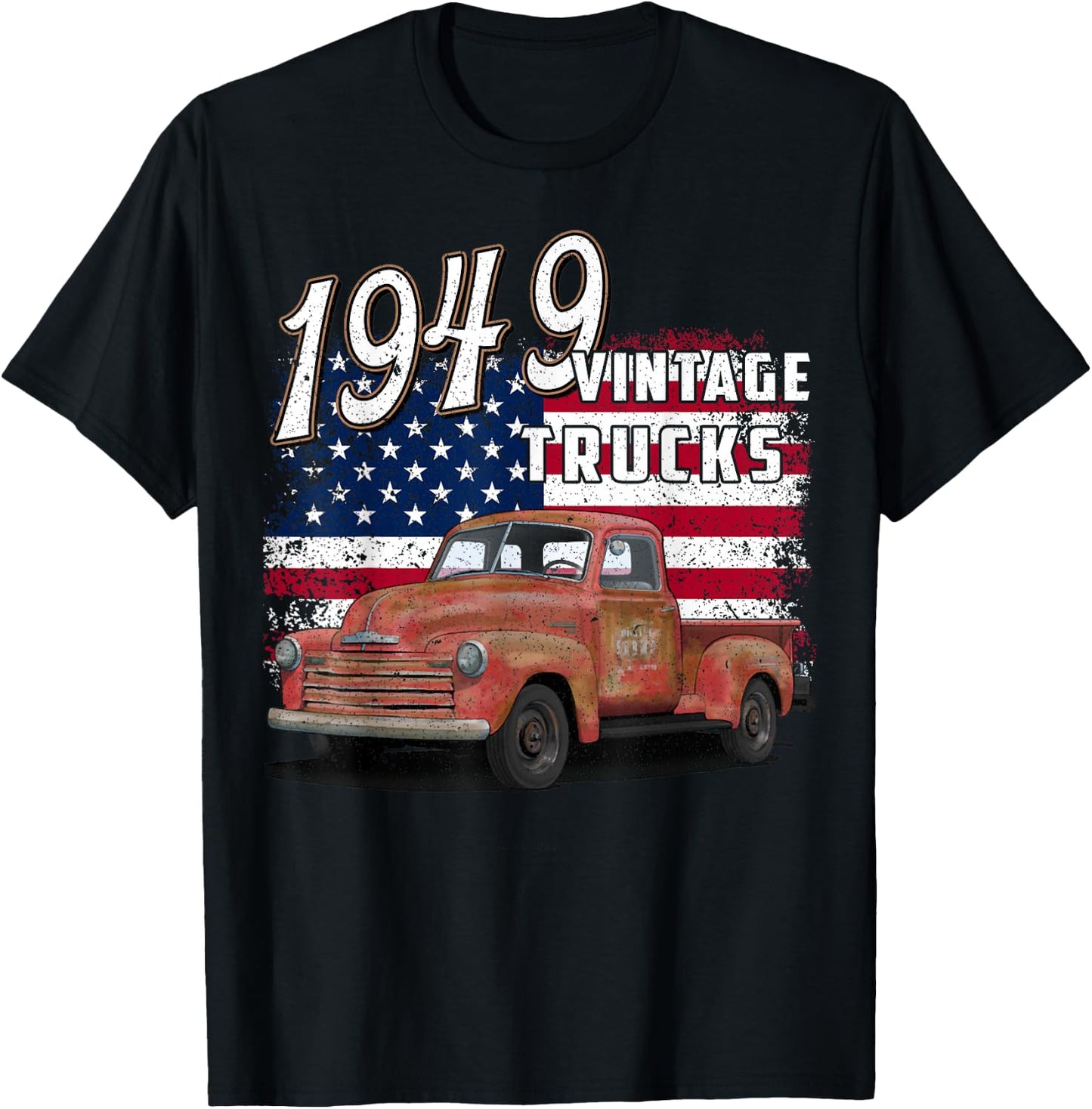 1949 49 Truck Classic Car 1940s Vintage American Flag T-Shirt - T-Shirt | Black