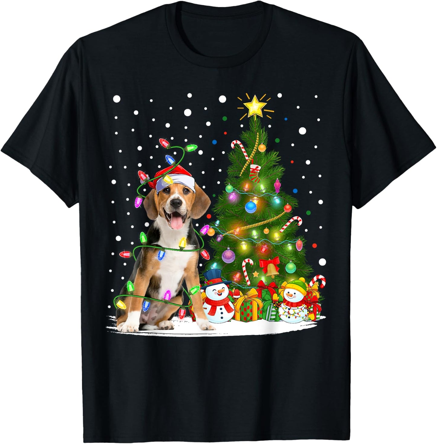 Santa Beagle Dog Xmas Tree Lighting Beagle Christmas Men Women Kids T-Shirt - T-Shirt | Black