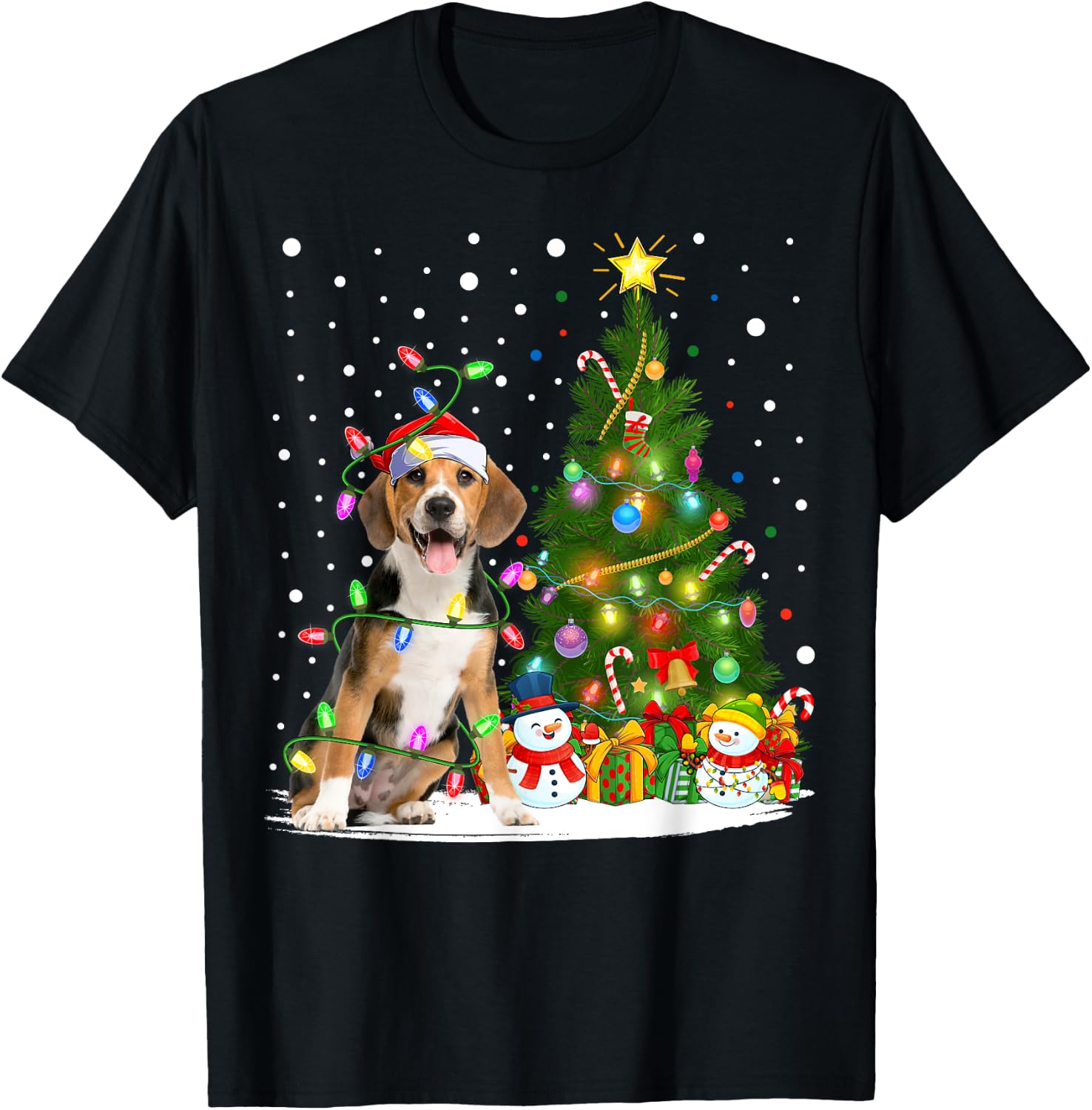 Santa Beagle Dog Xmas Tree Lighting Beagle Christmas Men Women Kids T-Shirt - T-Shirt | Black