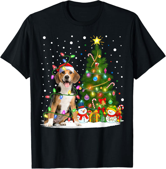 Santa Beagle Dog Xmas Tree Lighting Beagle Christmas Men Women Kids T-Shirt - T-Shirt | Black