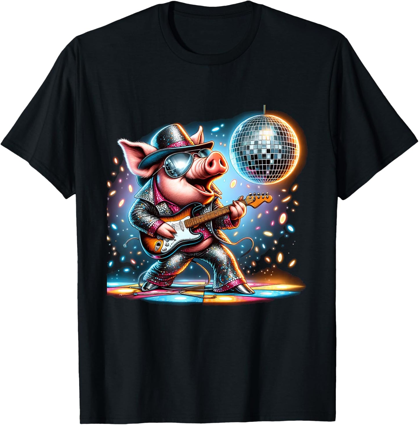 Disco Ball Guitar Pig T-Shirt - T-Shirt | Black