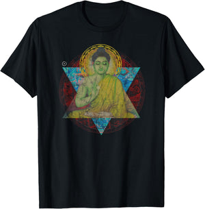 Yoga Buddhism Dharma Wheel Buddha Dharma Vintage Meditate T-Shirt - T-Shirt | Black