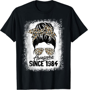 38 Years Old Awesome Since 1984 Leopard 38th Birthday T-Shirt - T-Shirt | Black