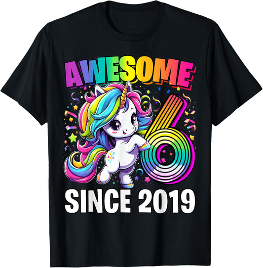 Unicorn 6th Birthday 6 Year Old Unicorn Party Girls Outfit T-Shirt - T-Shirt | Black