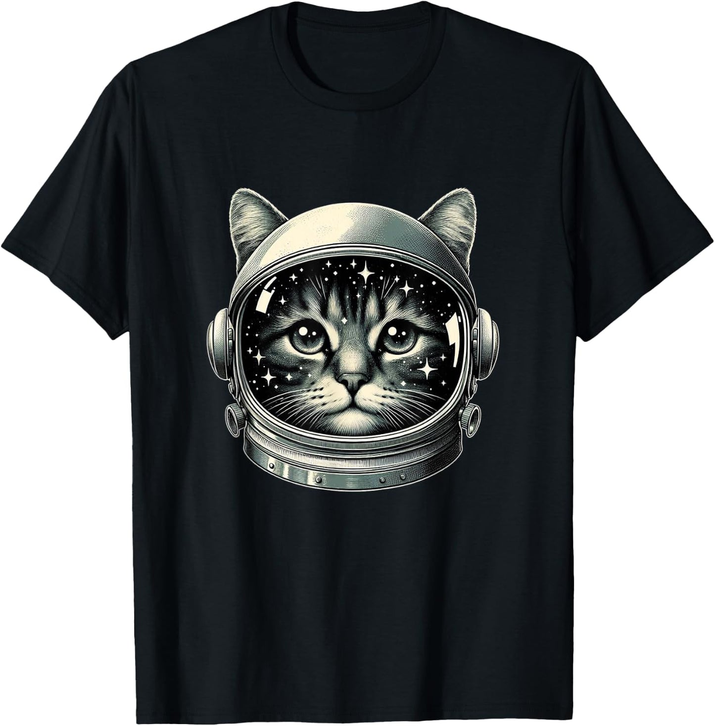 Space Cat Funny Cosmic Astronaut Cat Cute Retro Galaxy Cat Men Women Kids T-Shirt - T-Shirt | Black
