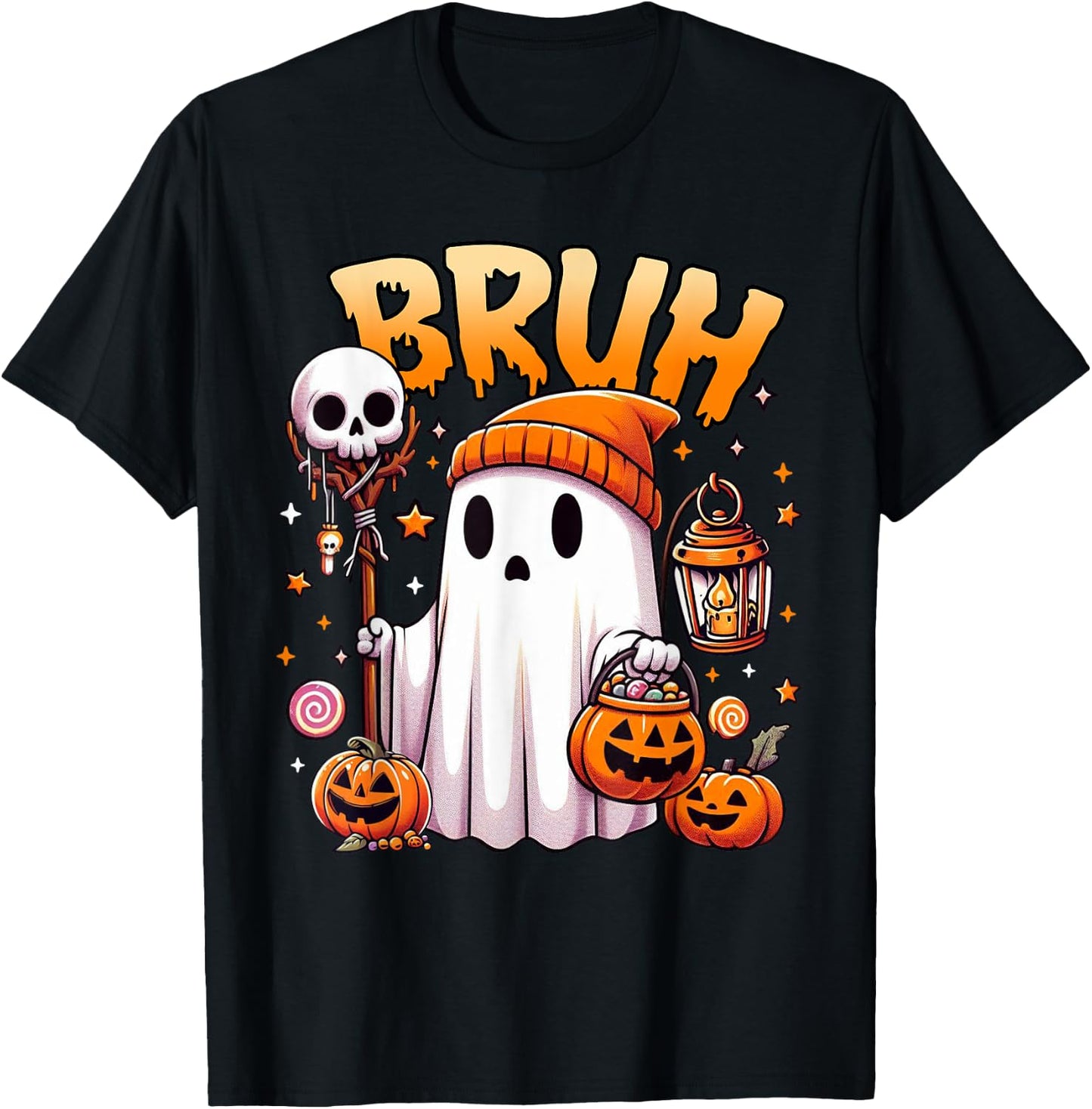 Bruh Ghost Halloween Cute Ghost Trick Or Treat Candy Kids T-Shirt - T-Shirt | Black