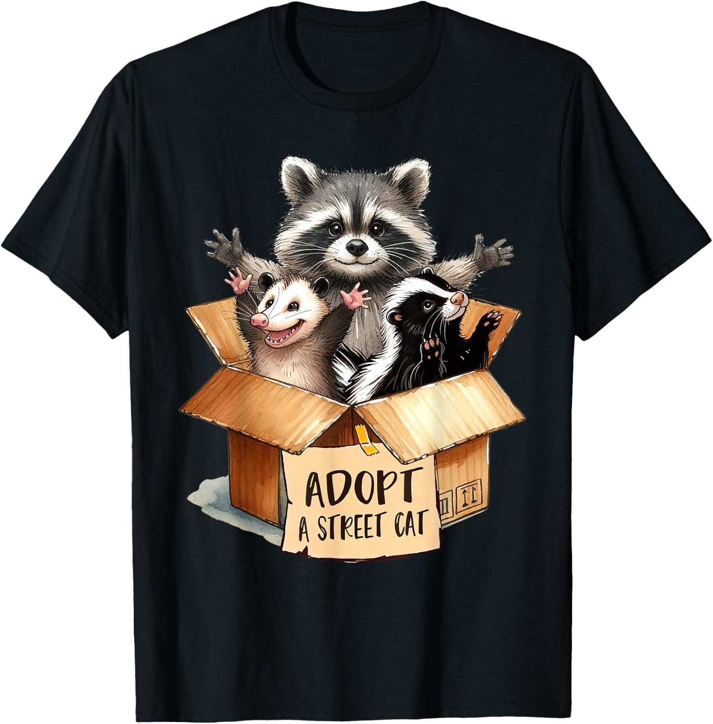 Team Trash Opossum Racoon Skunk Lover Adopt A Street Cat T-Shirt - T-Shirt | Black