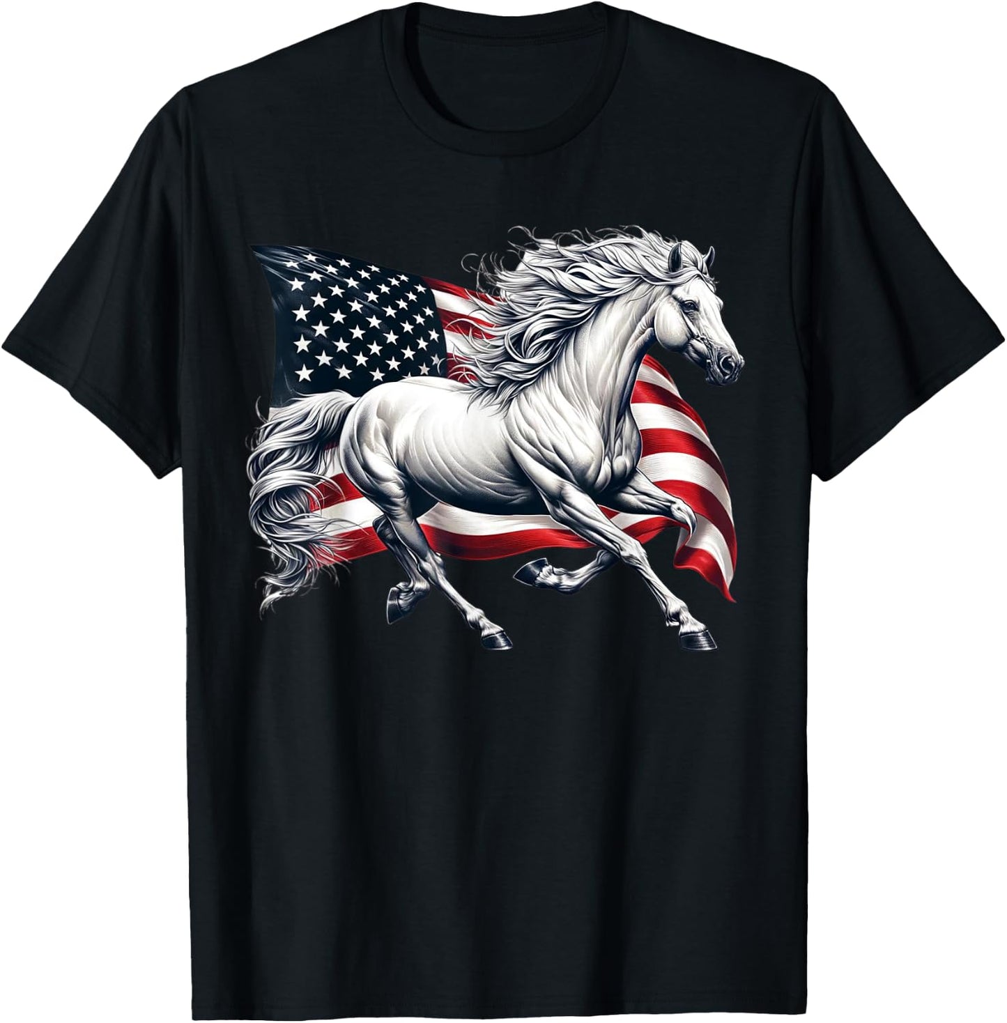 American Flag Patriotic Horse Horseback Riding Farm T-Shirt - T-Shirt | Black