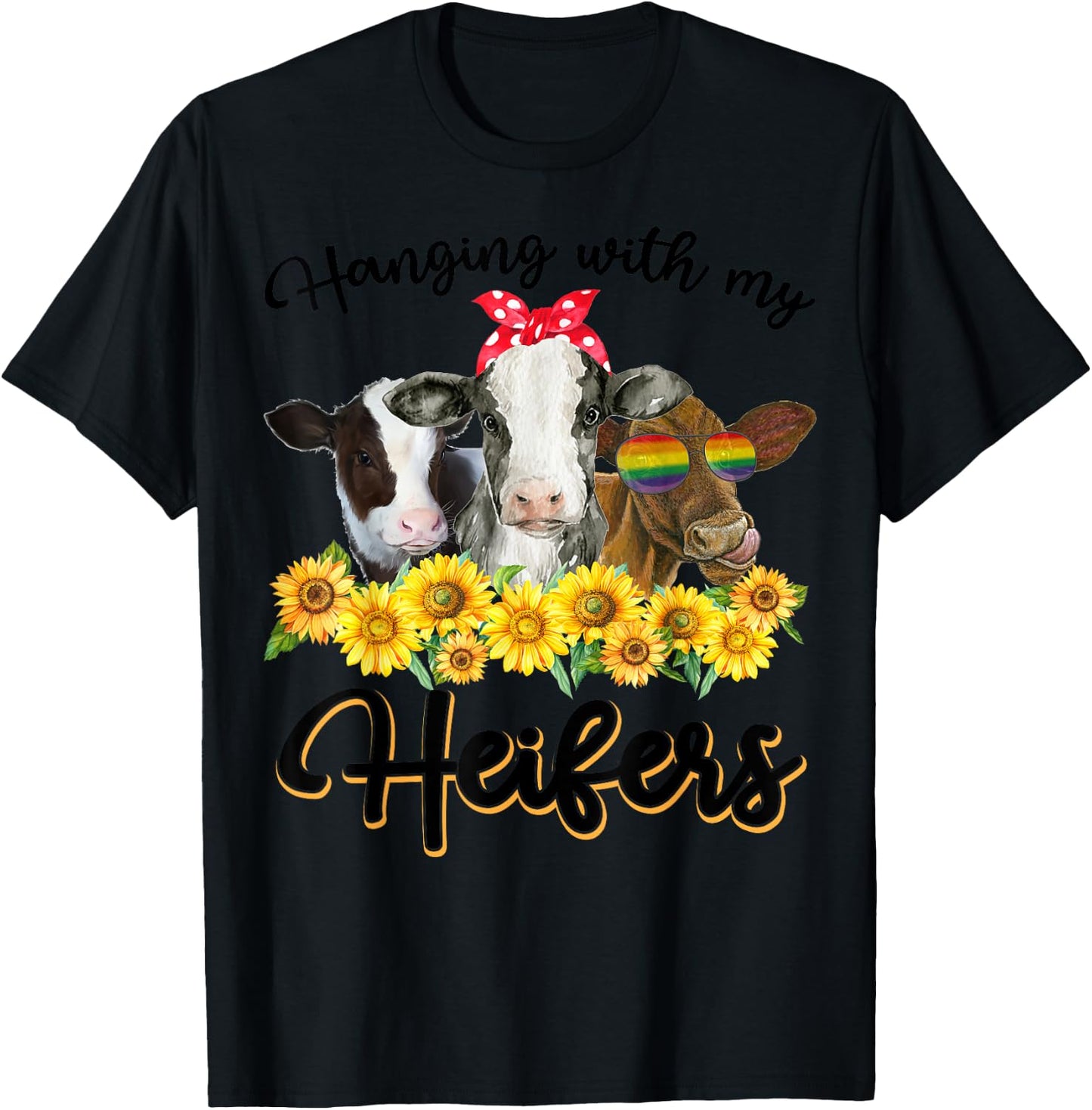 Hanging With My Heifers Funny Cow Lovers T-Shirt - T-Shirt | Black