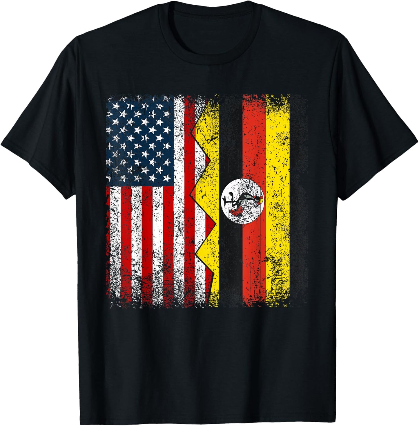 Ugandan Roots | Half American Flag | America Uganda Flags T-Shirt - T-Shirt | Black