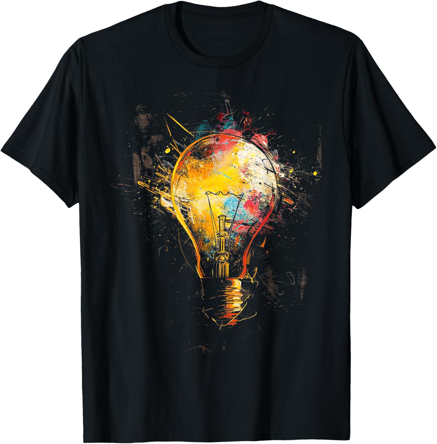 Light Bulb Painting Motif Artwork Art Light Bulb T-Shirt - T-Shirt | Black