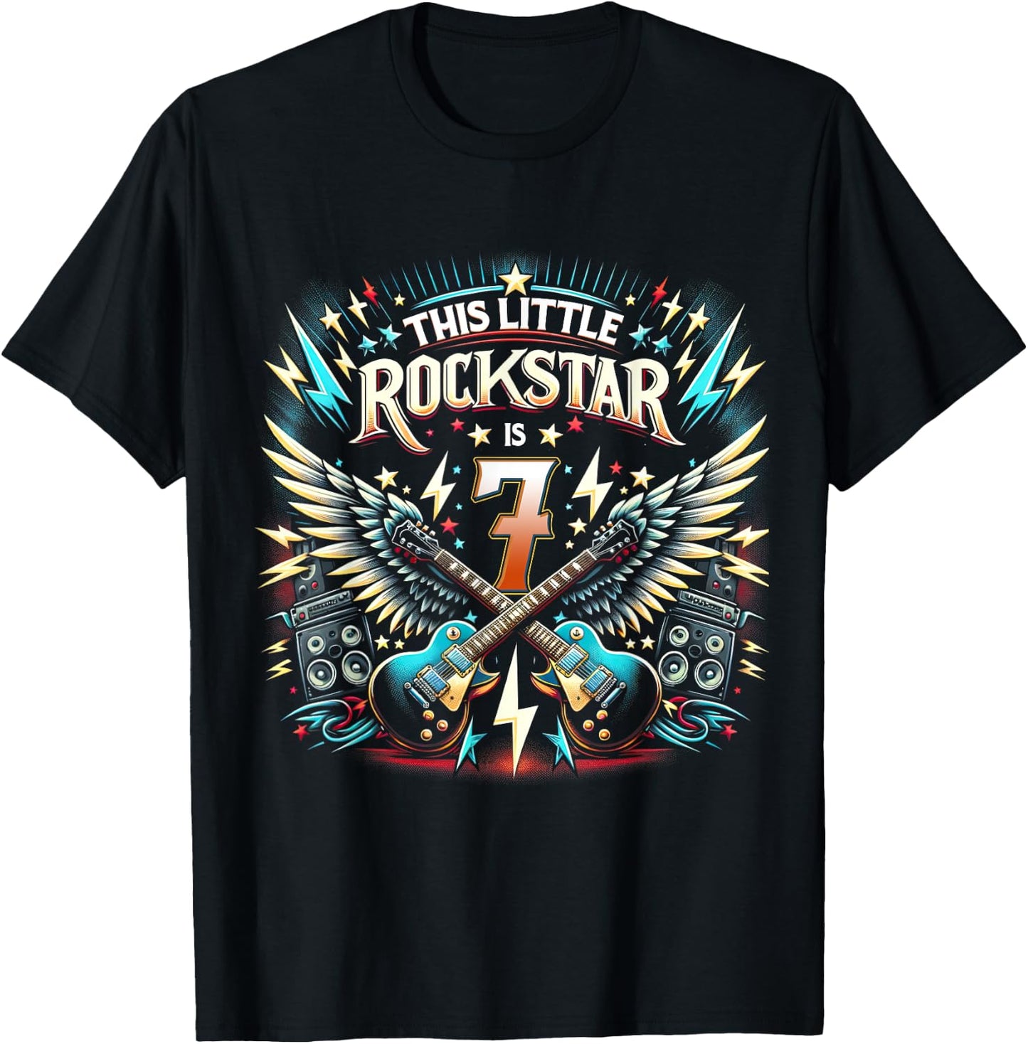 7th Birthday Rockstar Rock Music T-Shirt - T-Shirt | Black