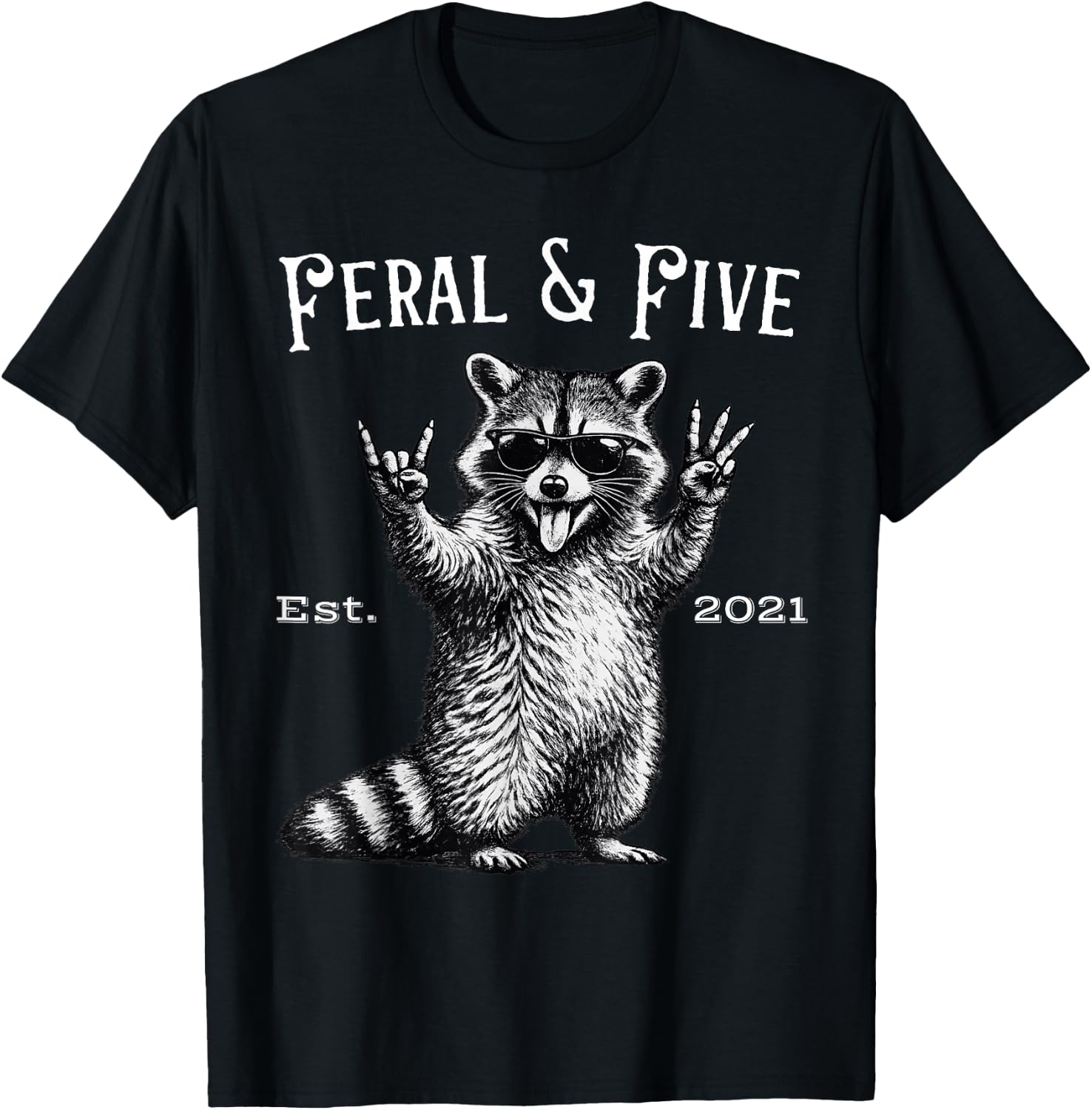 Feral and Five Funny Raccoon 5th Birthday T-Shirt - T-Shirt | Black