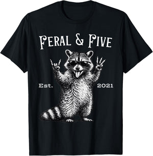 Feral and Five Funny Raccoon 5th Birthday T-Shirt - T-Shirt | Black