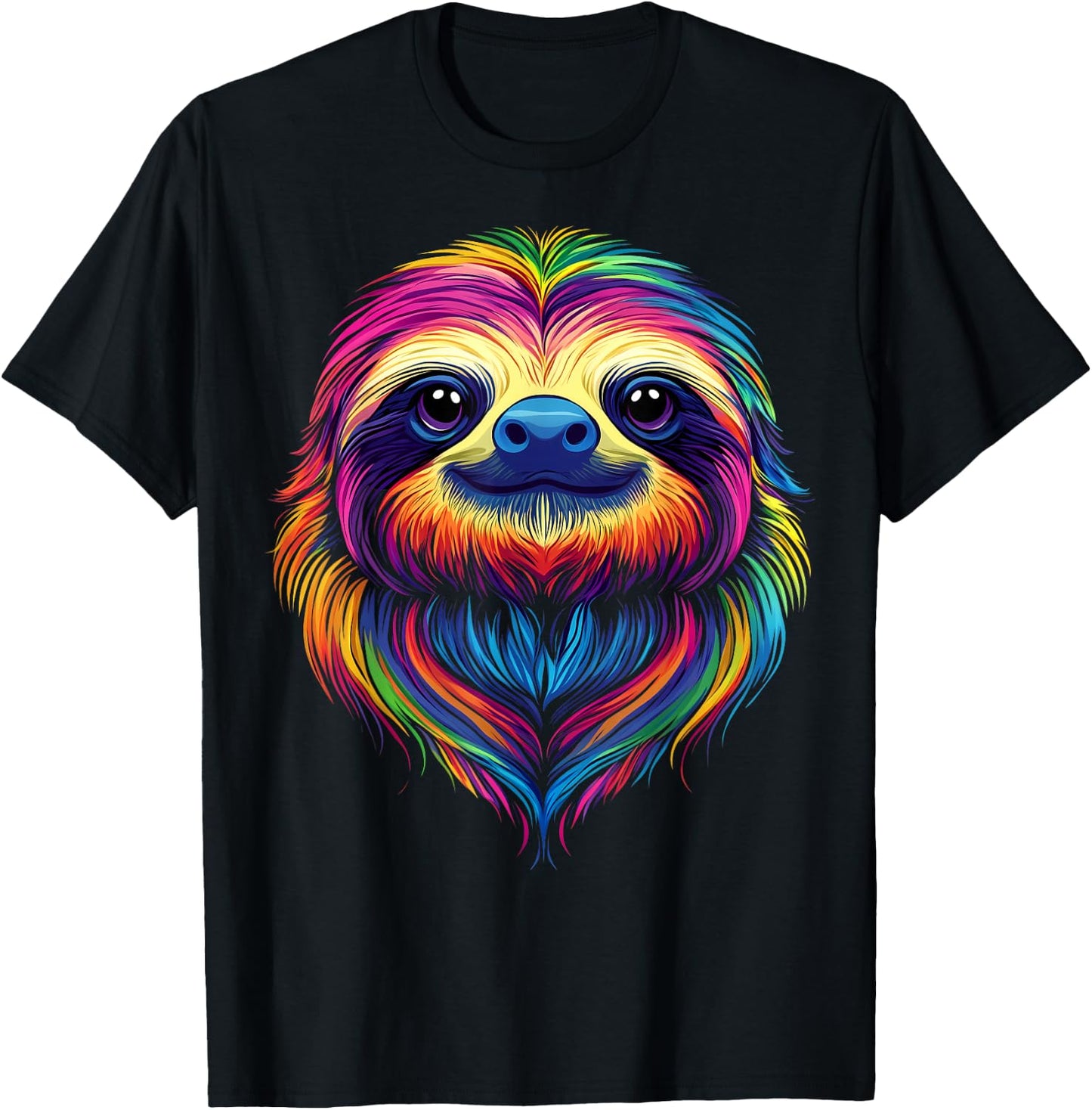 Colorful Sloth Face Cute Rainforest Jungle Animals Black T-Shirt - T-Shirt | Black