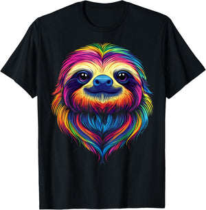 Colorful Sloth Face Cute Rainforest Jungle Animals Black T-Shirt - T-Shirt | Black