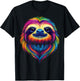Colorful Sloth Face Cute Rainforest Jungle Animals Black T-Shirt - T-Shirt | Black