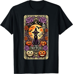 Vintage Gothic The Witch Black Cat Tarot Card Halloween 2024 Men Women Kids T-Shirt - T-Shirt | Black