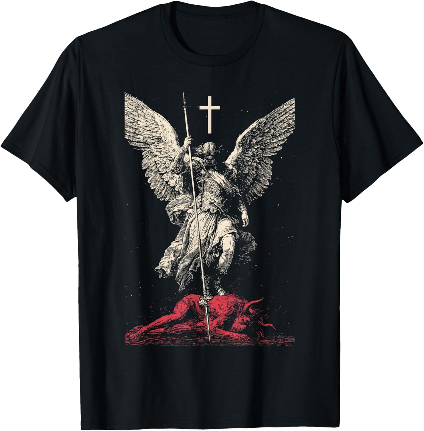 Saint Michael Archangel Urban Streetwear Heavy Metal Y2K T-Shirt - T-Shirt | Black