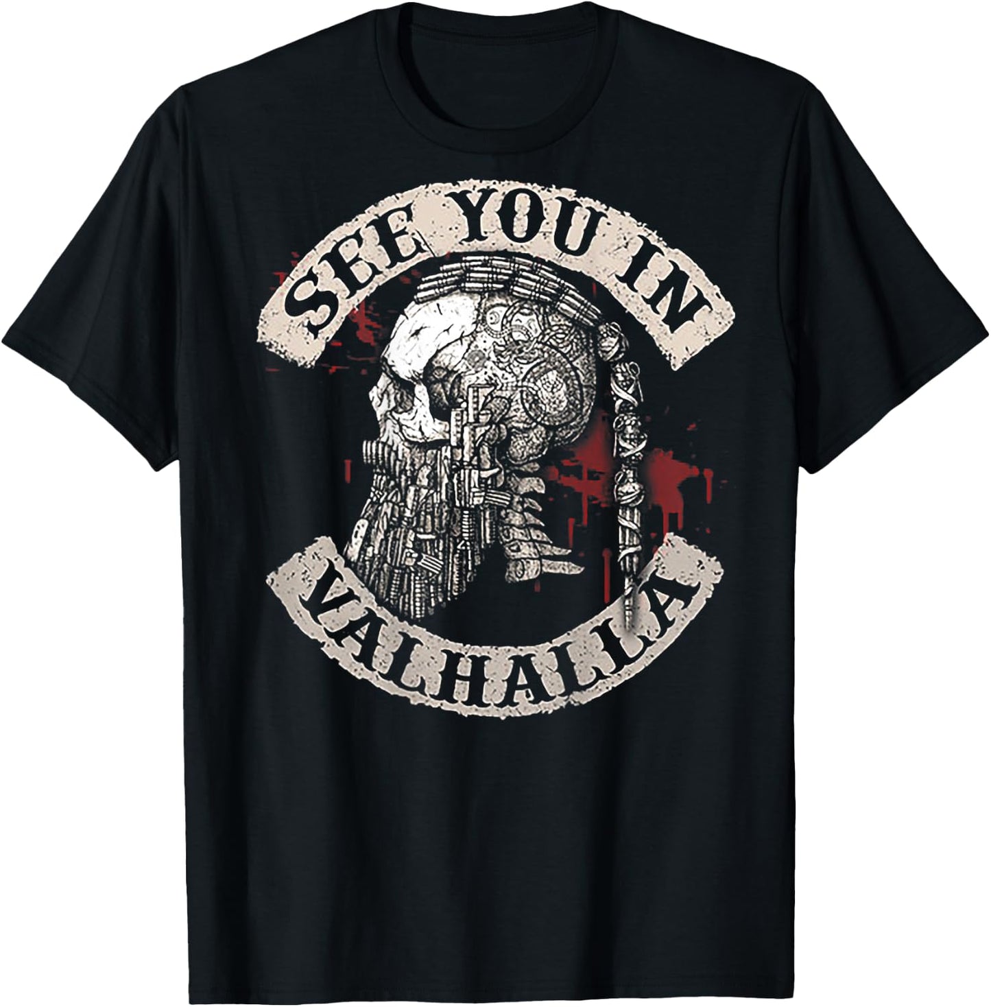 See You in Valhalla Skull Viking (on Back) T-Shirt - T-Shirt | Black