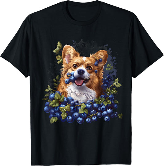 Blueberry Dog Funny Dog Nature Animal Art Blueberries T-Shirt - T-Shirt | Black
