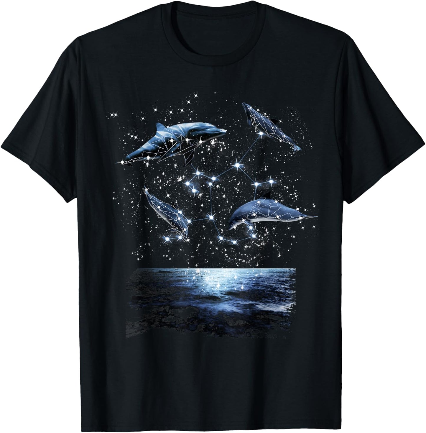 Constellations Dolphin, Celestial Space Galaxy Dolphins T-Shirt - T-Shirt | Black