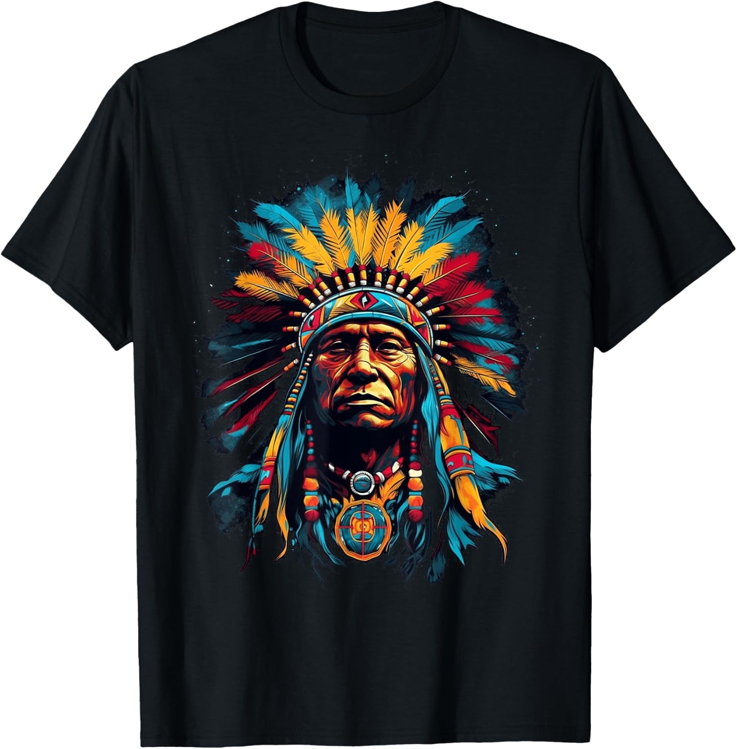 Native American Indian Headdress Traditional Art Men Women T-Shirt - T-Shirt | Black