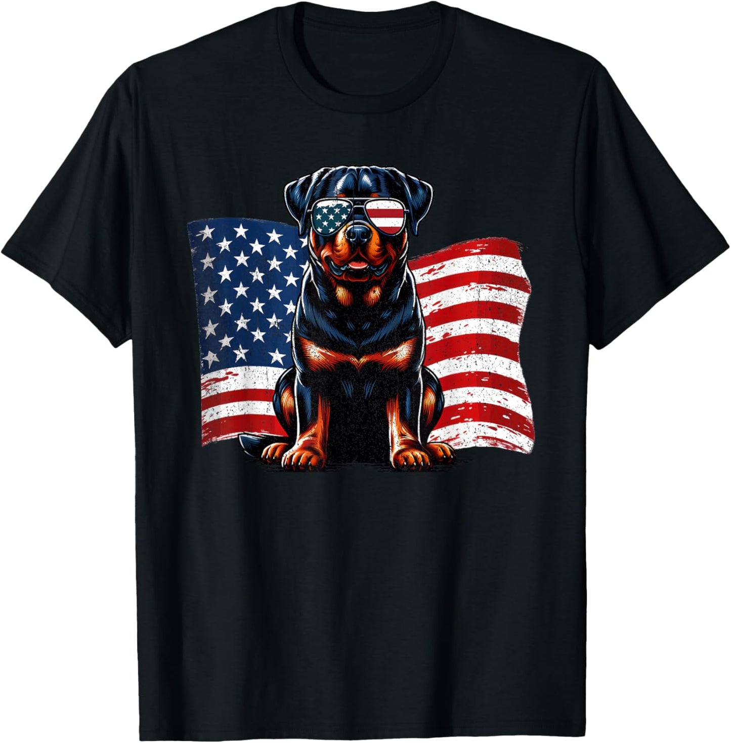Vintage Rottweiler Dogs American Flag Sunglasses Patriotic T-Shirt - T-Shirt | Black