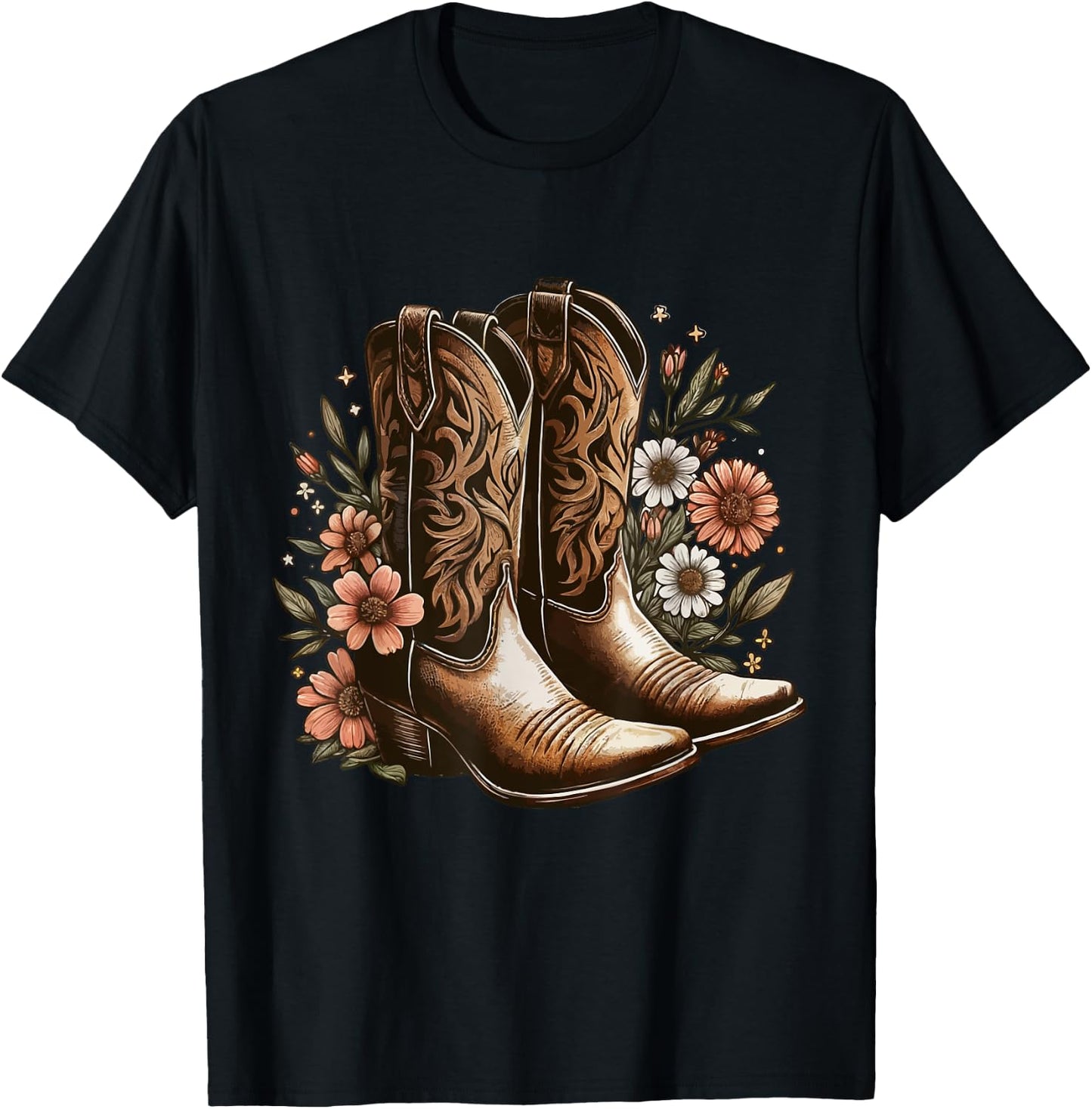 Retro vintage Cowgirl Boots Western Country Concert Boots T-Shirt - T-Shirt | Black
