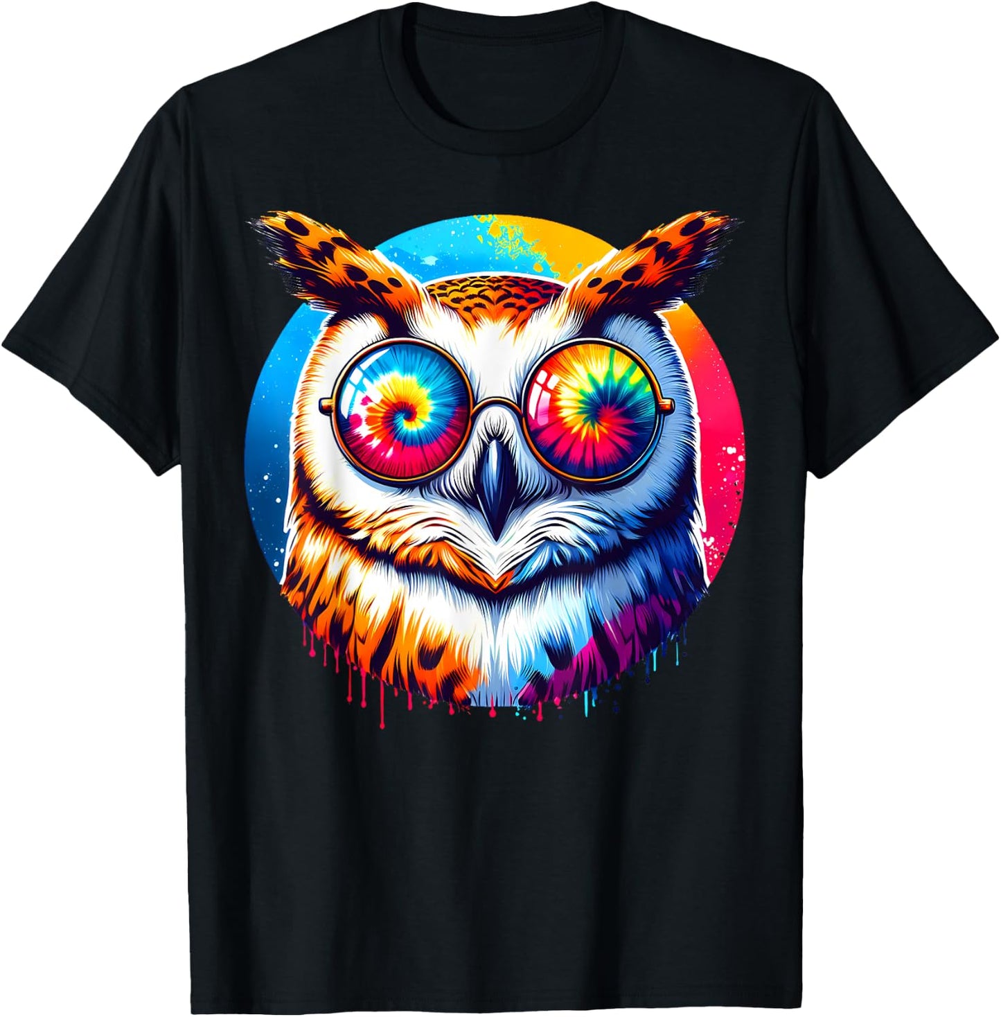 Cool Tie Dye Barn Owl Sunglasses Bird Illustration Art T-Shirt - T-Shirt | Black