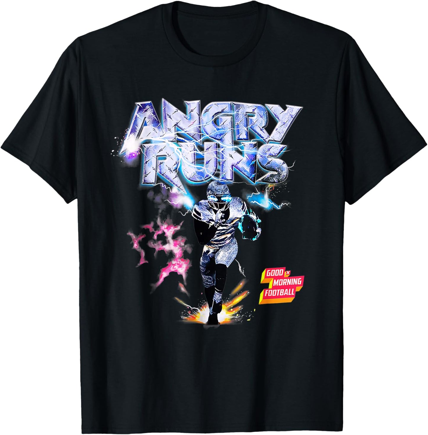 Angry Runs Good Morning Football Sport Lover Vintage Art T-Shirt - T-Shirt | Black