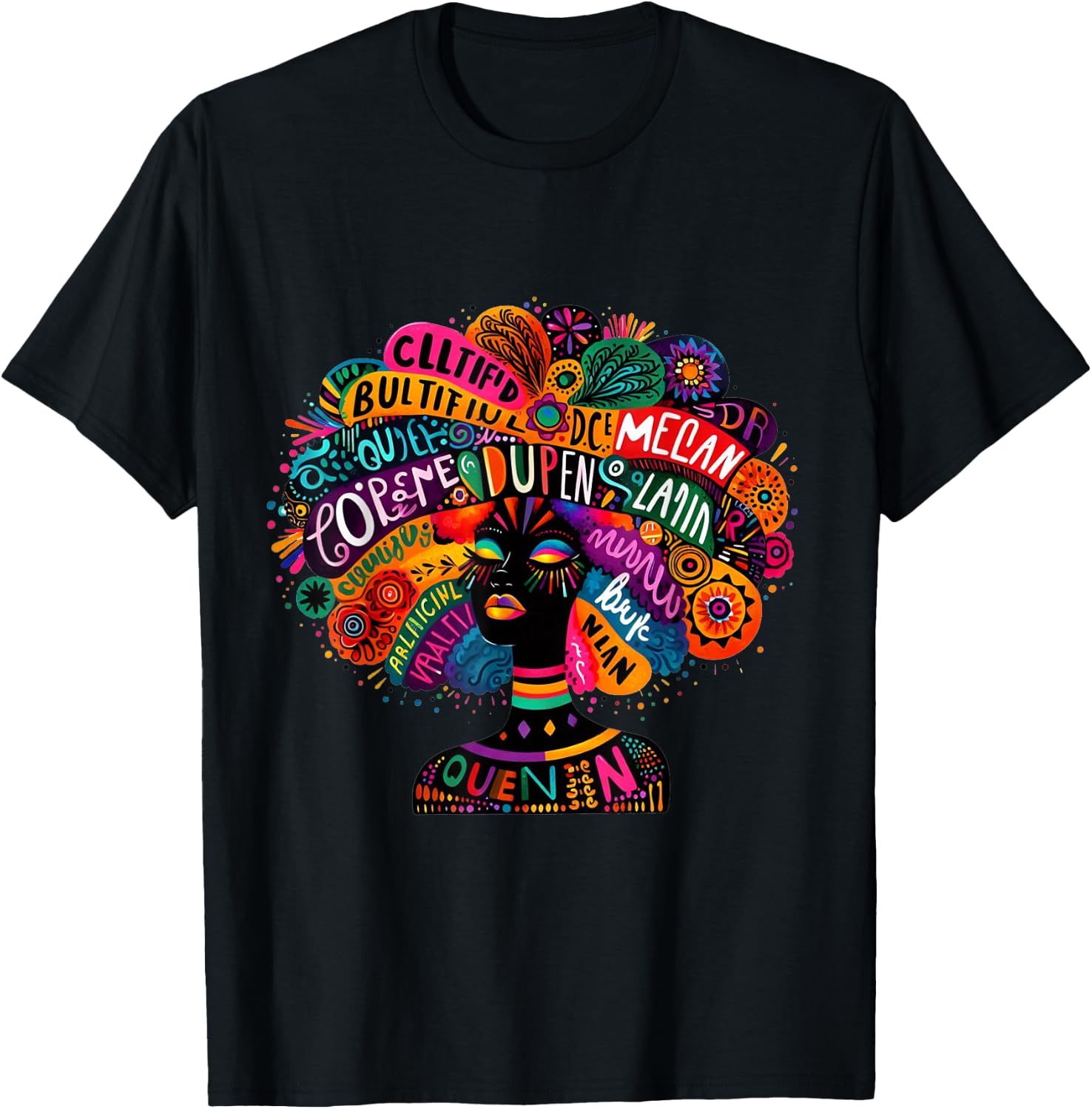 Cool African Woman Afro Color Painted Motivation Words T-Shirt - T-Shirt | Black