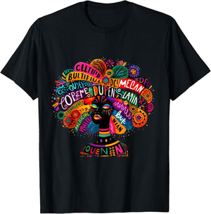 Cool African Woman Afro Color Painted Motivation Words T-Shirt - T-Shirt | Black