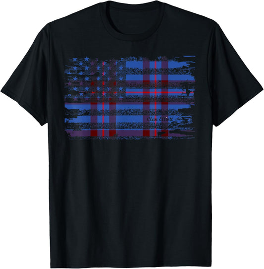 Clan Elliott American Flag Scottish Tartan T-Shirt - T-Shirt | Black