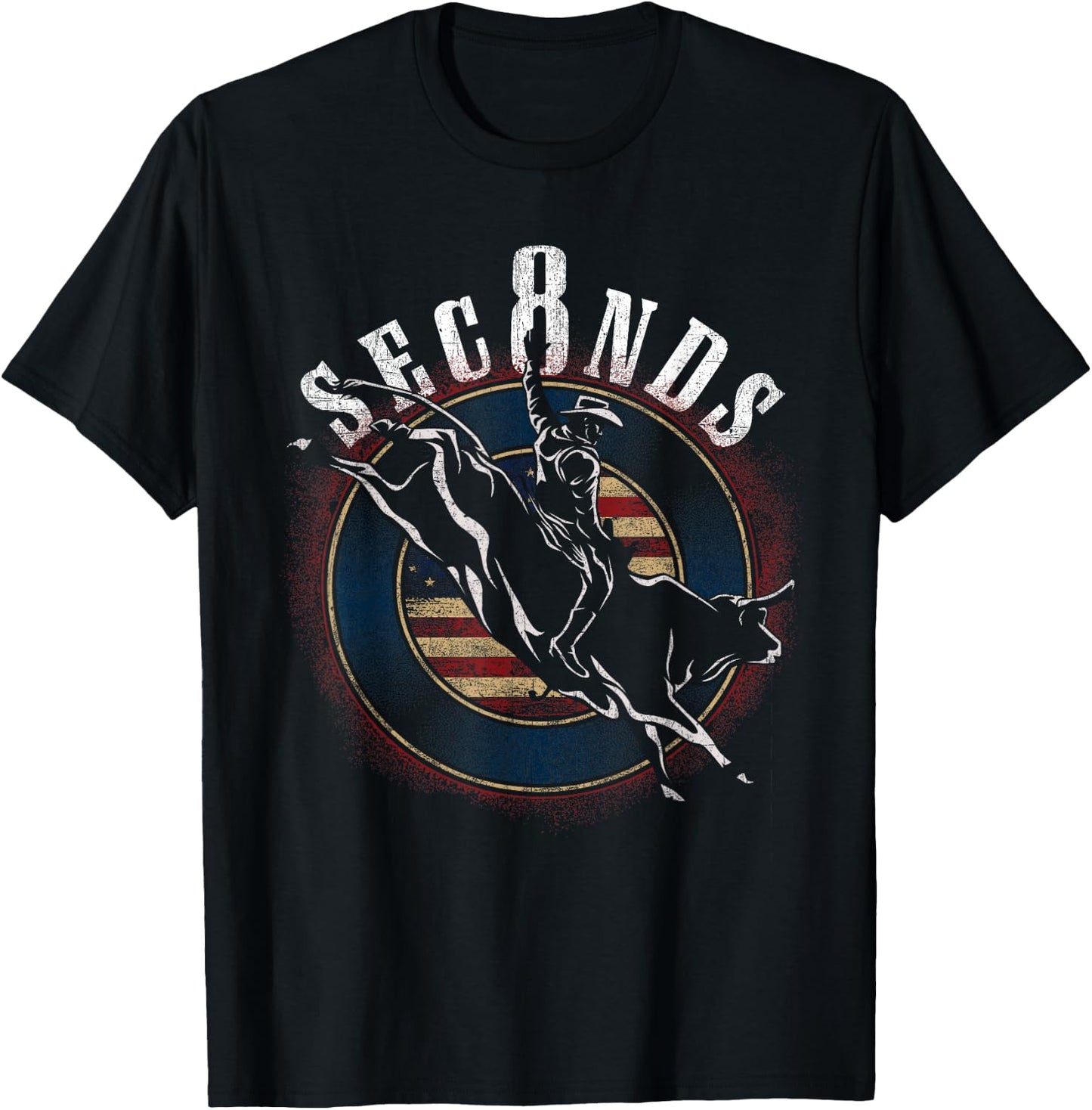 Cowboy Bull Riding Eight Seconds Rider USA Flag T-Shirt - T-Shirt | Black