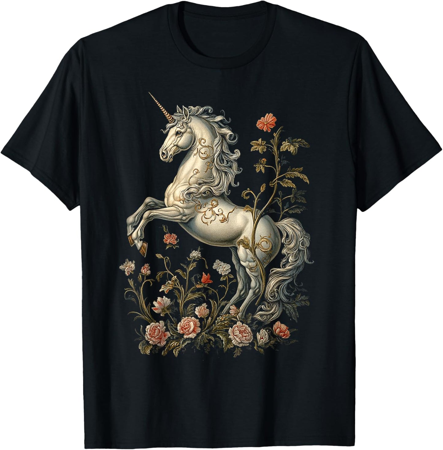 Unicorn Mythical Motif Fantasy Art Unicorn T-Shirt - T-Shirt | Black
