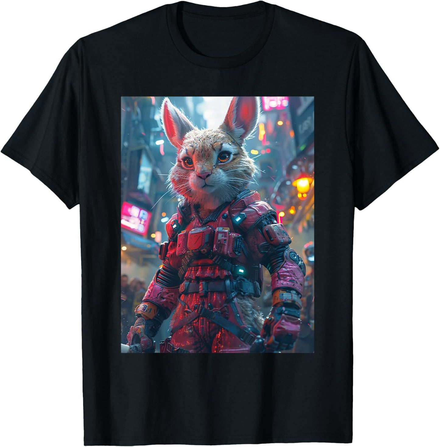 Synthwave Retrowave Rabbit 70s 80s Colorful Graphic T-Shirt - T-Shirt | Black