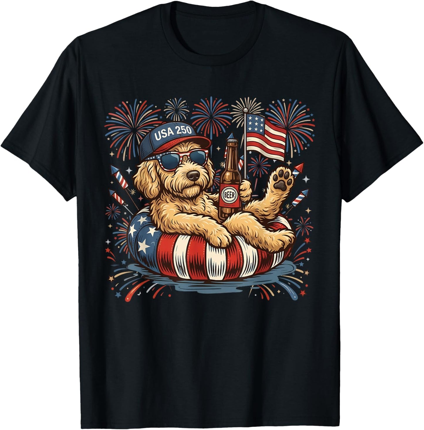 Goldendoodle Patriotic Golden Doodle 4th of July 250 Years T-Shirt - T-Shirt | Black