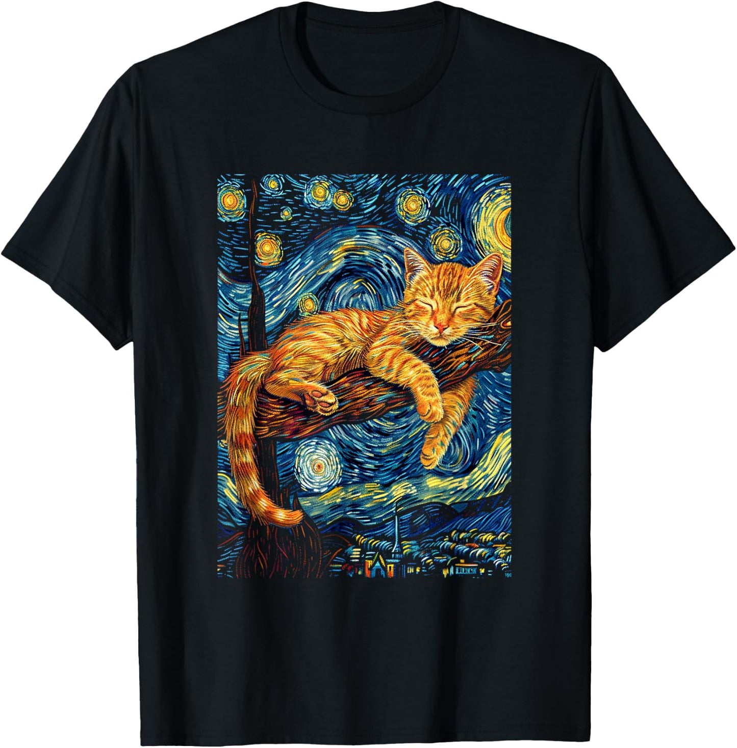 Cat Starry Night Van Gogh Cat for Cat Lover Cat Mom Cat Dad T-Shirt - T-Shirt | Black