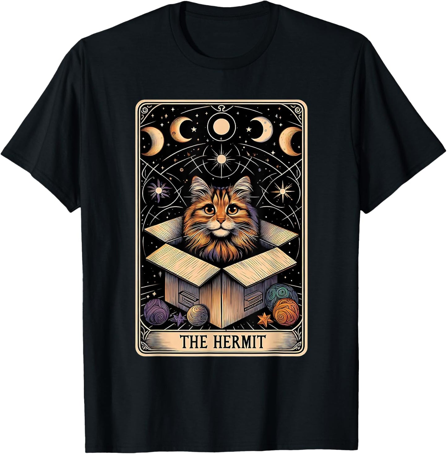 The Hermit Tarot Card Cat In a Box Mystic Funny Cat T-Shirt - T-Shirt | Black