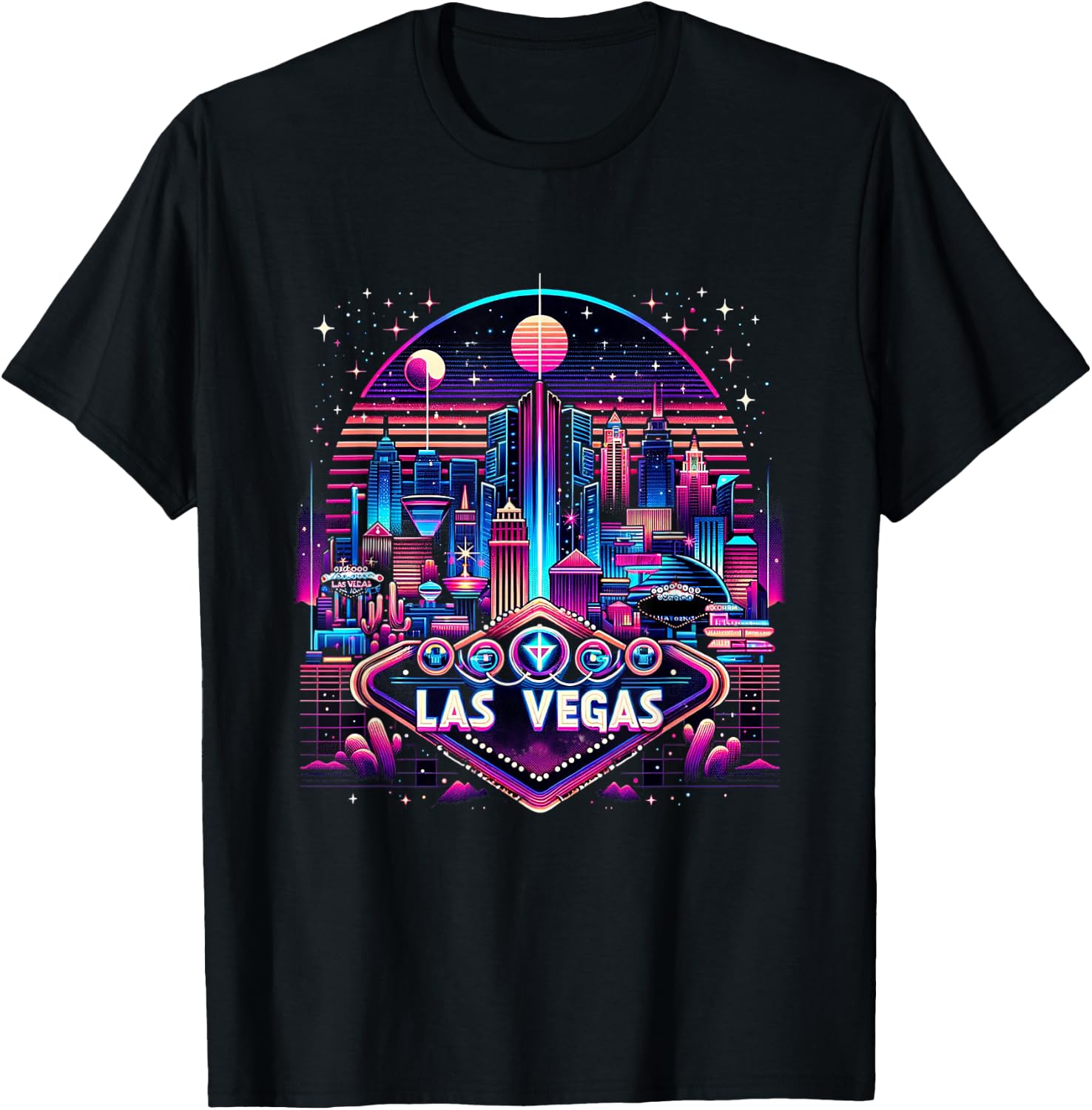 Las Vegas Nevada Shirt NV Family Trip 90s Retro City Skyline T-Shirt - T-Shirt | Black