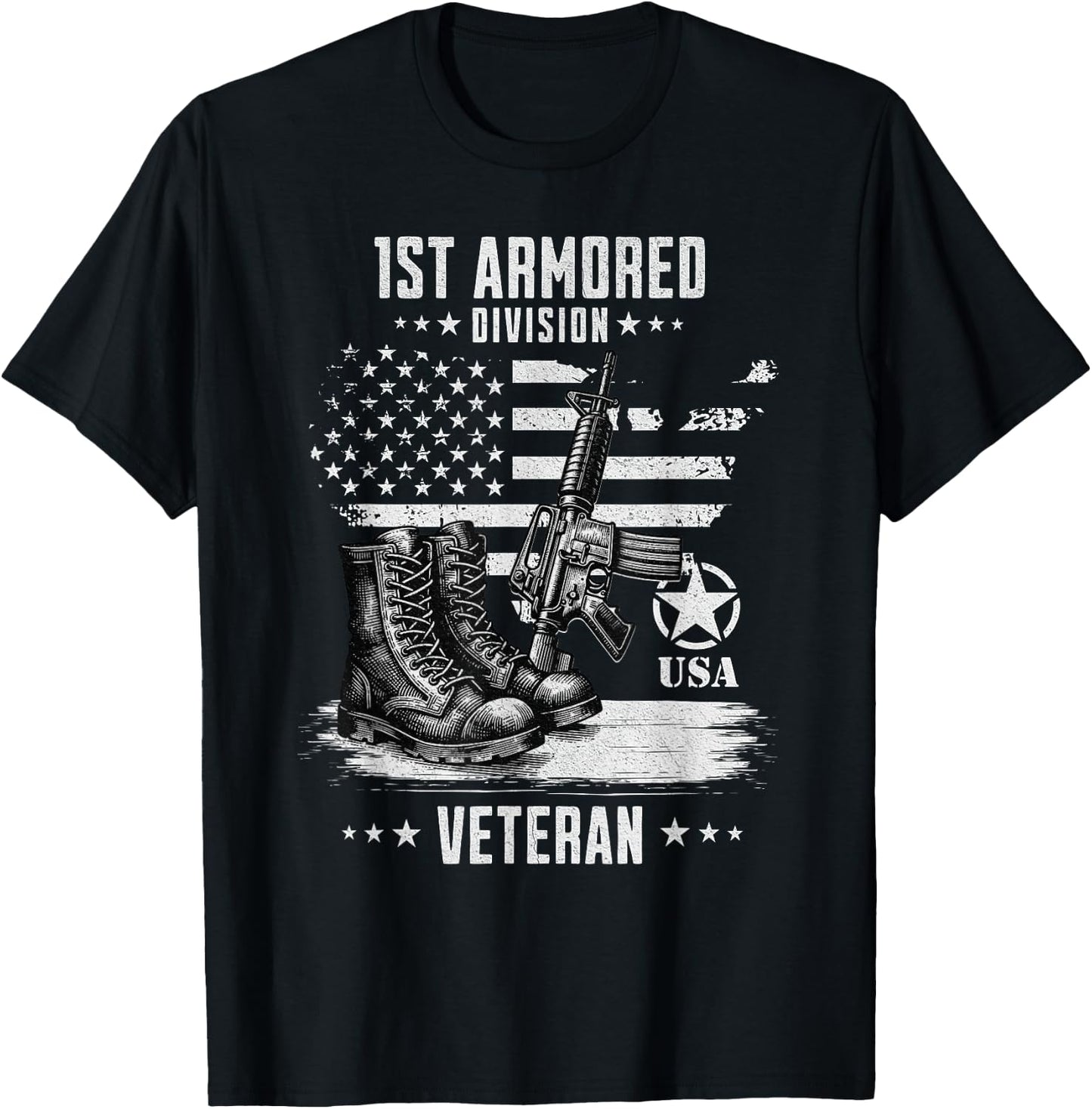 1st Armored Division Veteran Military Veteran Distressed T-Shirt - T-Shirt | Black