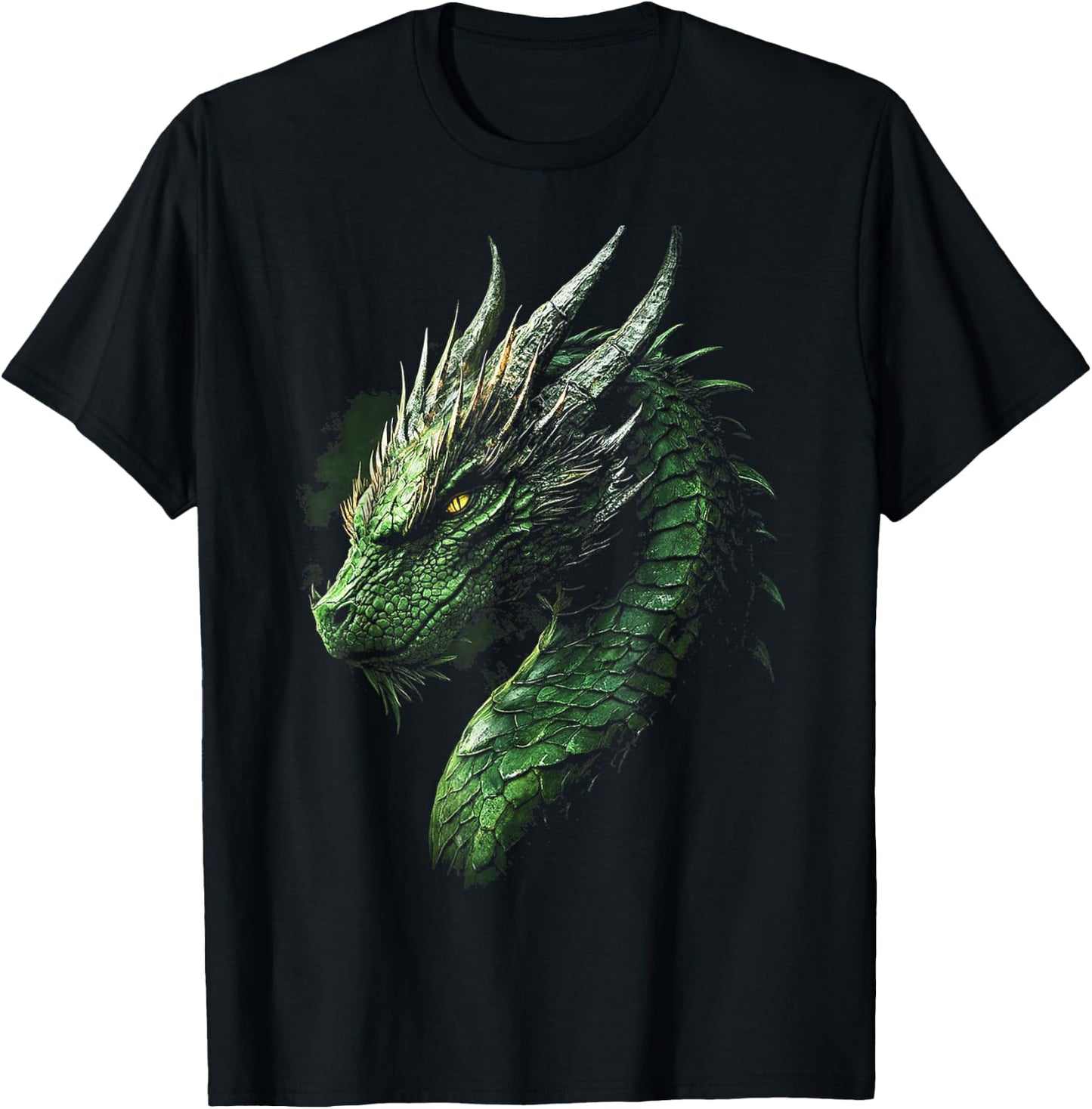 Green Dragon Motif Mythical Illustration Green Dragon T-Shirt - T-Shirt | Black