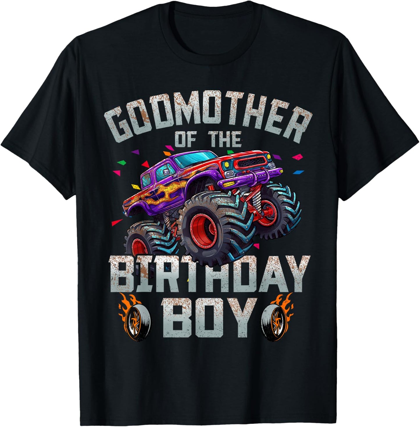 Godmother Of The Birthday Boy Monster Truck Family T-Shirt - T-Shirt | Black