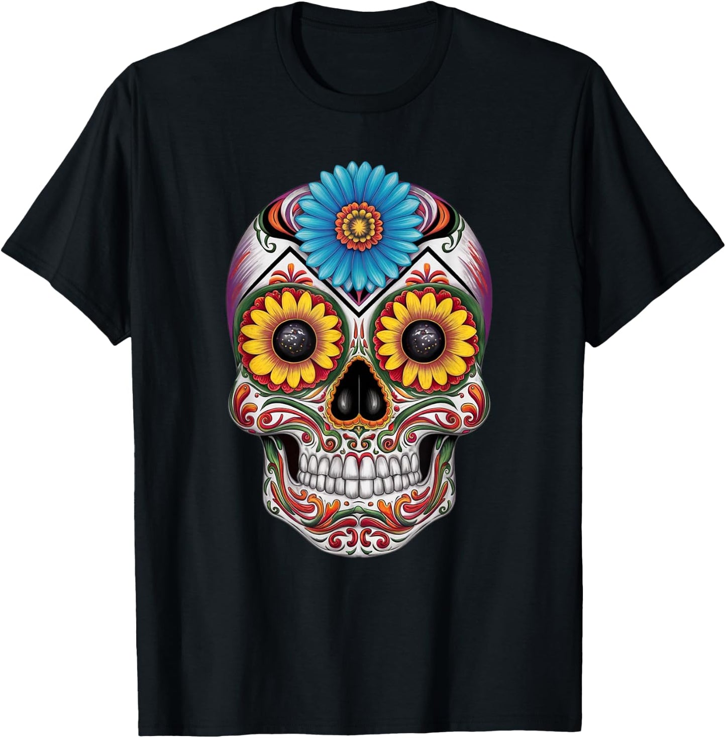 Sugar Skull Day of Dead Halloween Dia De Muertos T-Shirt - T-Shirt | Black
